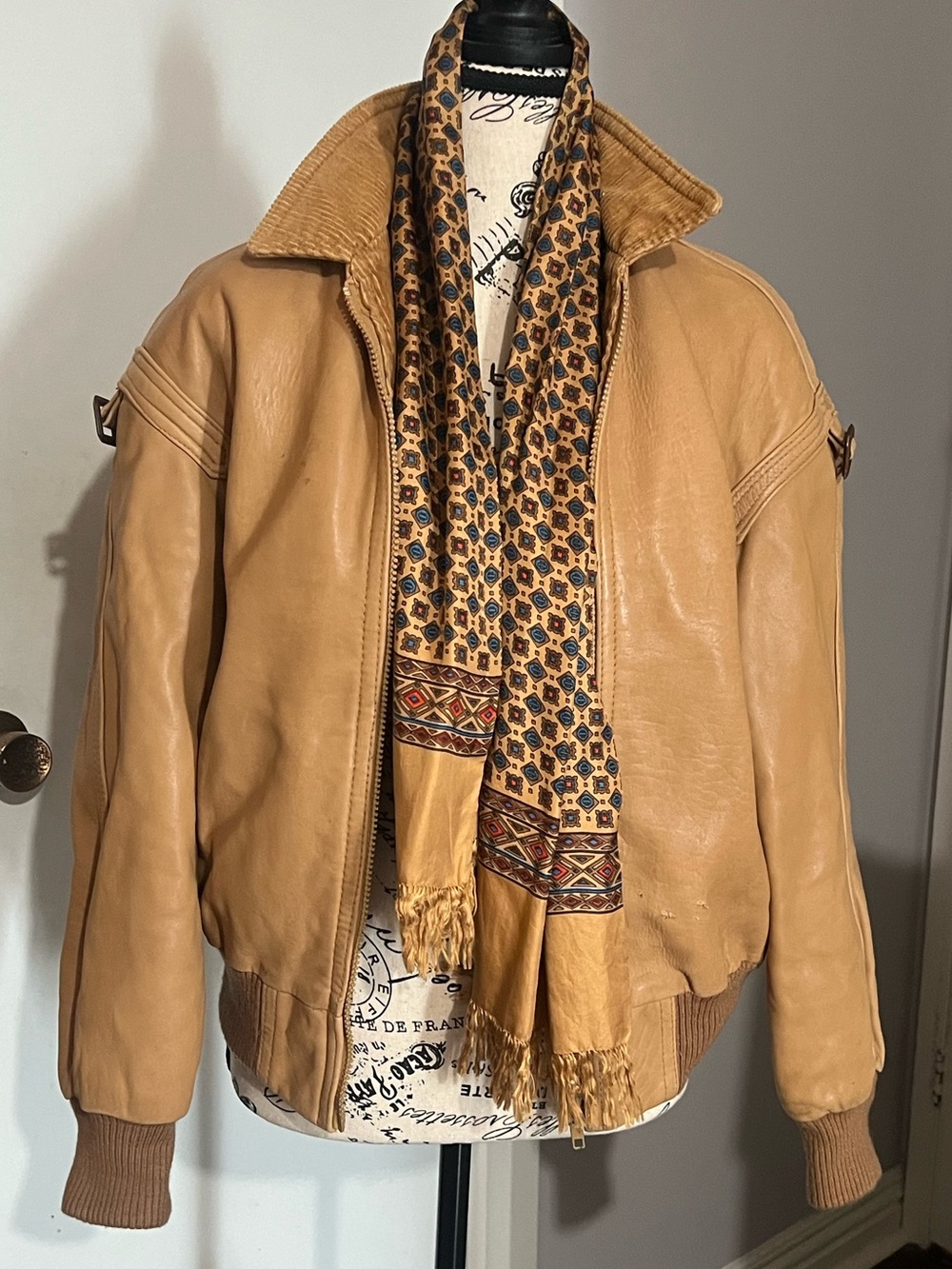 Tan Leather Bomber Jacket - Classic Casual Coat